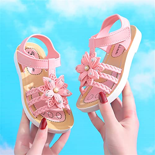 Flower Sandals for Girls, Open Toe Soft Flat Shoes Fashion Comfortable Bow Lightweight Girls Princess Dress Shoes (Pink, 4-4.5 Years Little Child)2