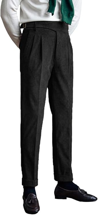Mens Corduroy Business Suit Pants Slim Fit Casual Fall Winter Long Trousers with Pockets