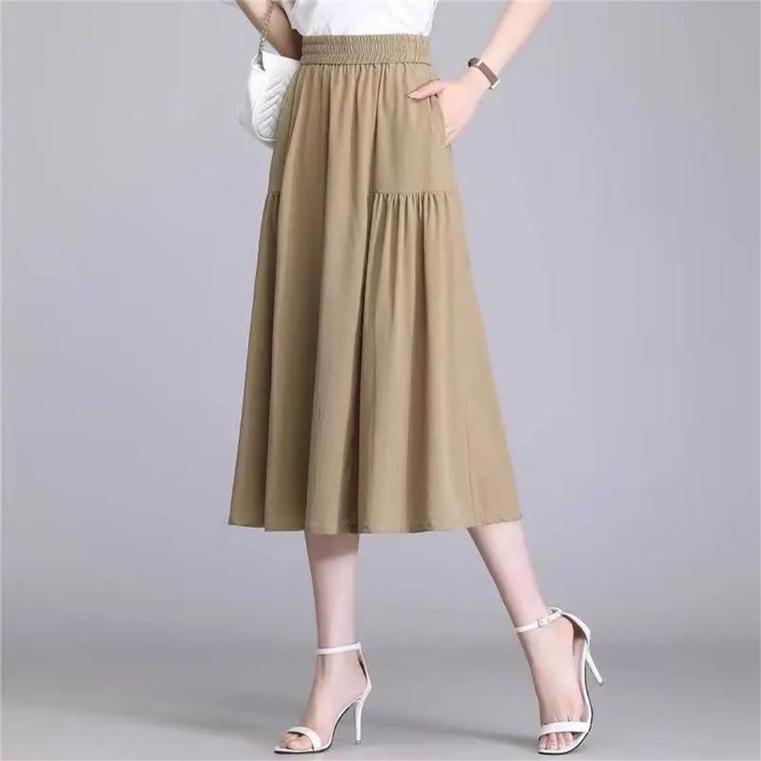 Women's High-Waisted Pleated Midi Skirt A-Line Style Casual Suitable for Everyday Wear Office and Parties