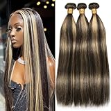 Dokksiiia Highlight 1B Straight Bundles P1B27 Ombre Human Hair Bundles #1b and #27 Mix Straight Weave Double Weft Brazilian Virgin Remy Human Hair Sew-In Weave Extensions 26 28 30 Inch