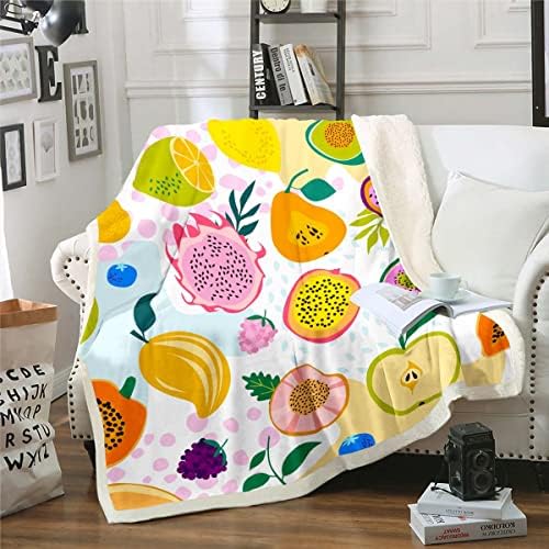 Summer Fruits Throw Blanket Throw Size,Cute Papaya Pitaya Fleece Blanket Cartoon Lemon Mango Peach Blanket for Kids Boys Girls Teens,Hawaiian Tropical Fluffy Fuzzy Blanket Colorful Room Decor