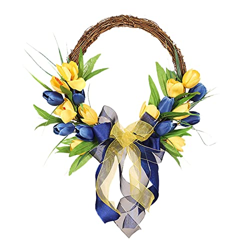 Couronne jaune bleue pour habiller un mur de maison ou table de mariage