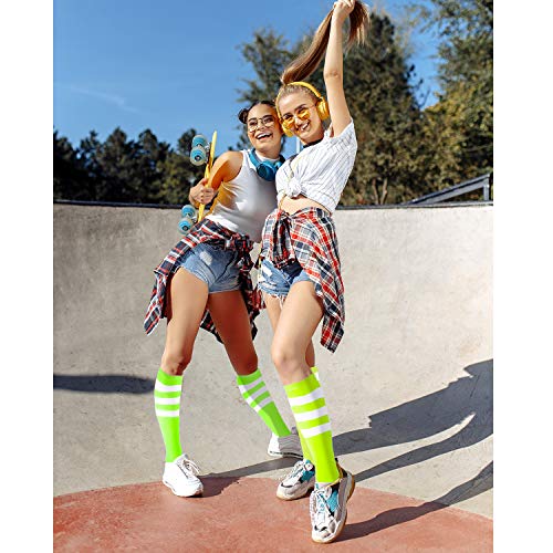 6 Pairs Colorful Striped Knee High Socks, Neon Stripe Knee Colored Tube Socks Roller Skate Socks For Women Girls (Bright Color) #TOP4