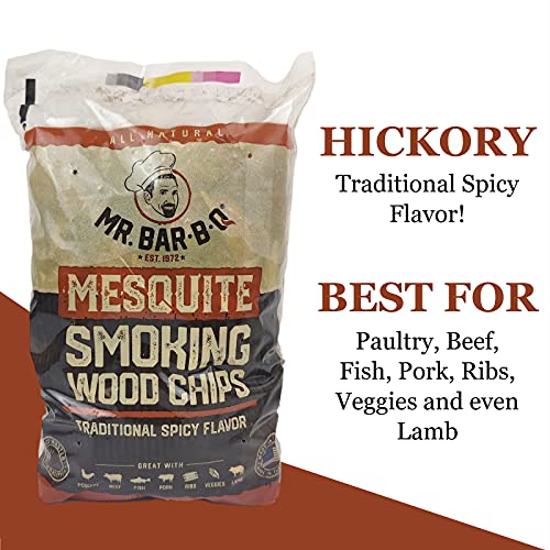Mr. Bar-B-Q 05010Z Wood Smoker Chips (Mesquite) | Traditional Spicy Flavor | Made From 100% Hardwood | All Natural Mesquite Wood Chips | 1.6 Pound Bag 179 Cu. In | Works Any Heat Source #TOP3