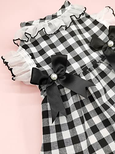 Qwinee 2 Piece Plaid Puppy Dress With Faux Pearl Necklace Set Lace Dog Princess Dress Cute Pet Clothes For Small Medium Girl Dogs Cats Kitten Multicolor M #TOP2