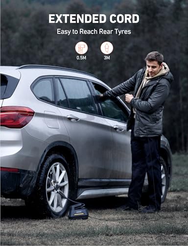 AstroAI Tyre Inflator Air Compressor 12V DC, 35LPM 100W Powerful Portable Car Tyre Pump Auto-Stop with Digital Pressure Gauge, 4 Valve Adaptors and LED Light, Car Accessories - Image 5