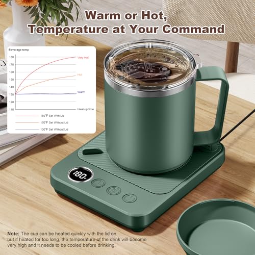 Image of Felibeaco Coffee Mug Warmer & Mug Set for Desk, Smart Coffee Cup Warmer with 16oz Heated Mug, Cup Heater with Auto Shut Off for Office /Home, Coffee Gifts for Men&Women, for mom,Green