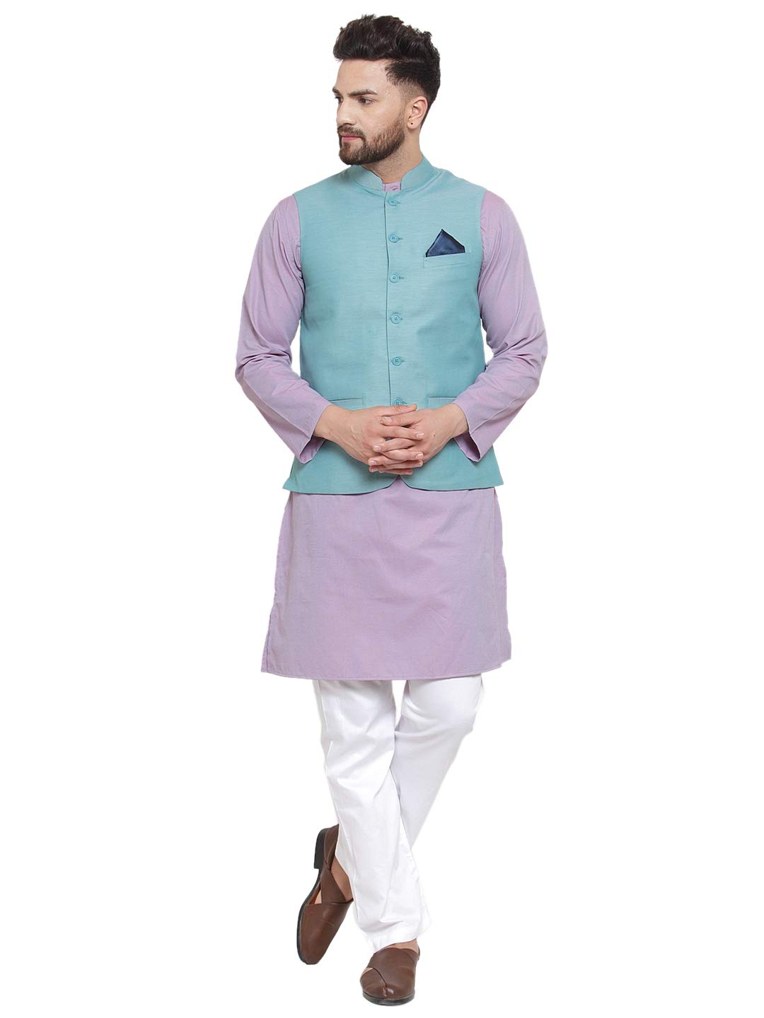 neudis Textured Cotton Nehru Jacket/Waistcoat For Men - Teal NUD20CTWSWODTRBU-picture-12