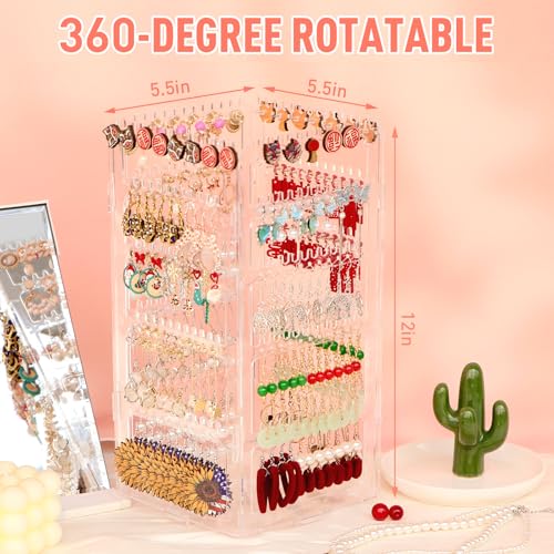 17Dec 360 Rotating Earring Holder Organizer Stand,5 Tiers Acrylic Jewelry Organizers and Storage,Stud Earring Organizers and Storage,212 Holes and 212 Grooves for Earrings Necklaces chain bracelet