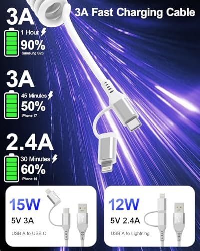 Cable USB C y Lightning elástico que evita enredos al conectar Android Auto 5