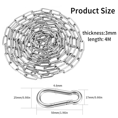 Edelstahlkette Meterware, Metallkette Stahlkette, Gliederkette, Kettenglieder, Verlängerungskette Edelstahl Ketten zum Aufhängen für Hundekette Ankerkette Wäschekette Schwenkkette (3MM*4M)