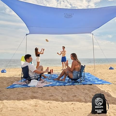 WEKAPO Beach Tent Sun Shelter 11 x 11 FT with Beach Blanket 9 x 11 FT Cover