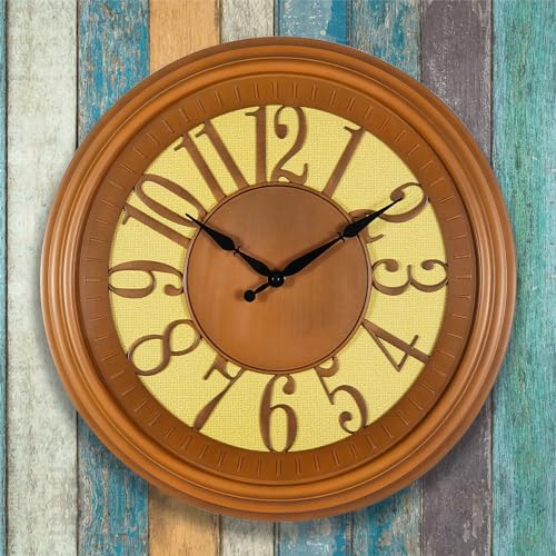 Large Farmhouse Wall Clock 16 Inch Silent Non Ticking Battery Operated Country Rustic Retro Vintage Decorative Big Clocks for Living Room,3D Dial Numerals,Brown