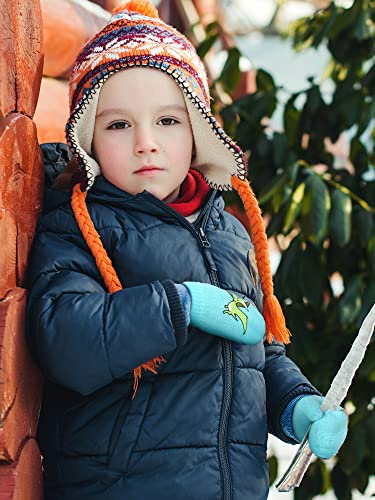 Image of Geyoga 3 Pairs Kids Mittens Winter Stretchy Knit Gloves Winter Dinosaur Full Finger Toddler Mittens for Boys Girls