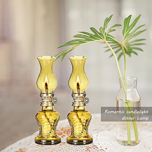 2 Pieces Glass Oil Lamp, Vintage Glass Clear Kerosene Lamp Indoor Decorative Hurricane Lamp Oil Lantern For Tabletop Decor And Emergency Lighting (Brown) #TOP4