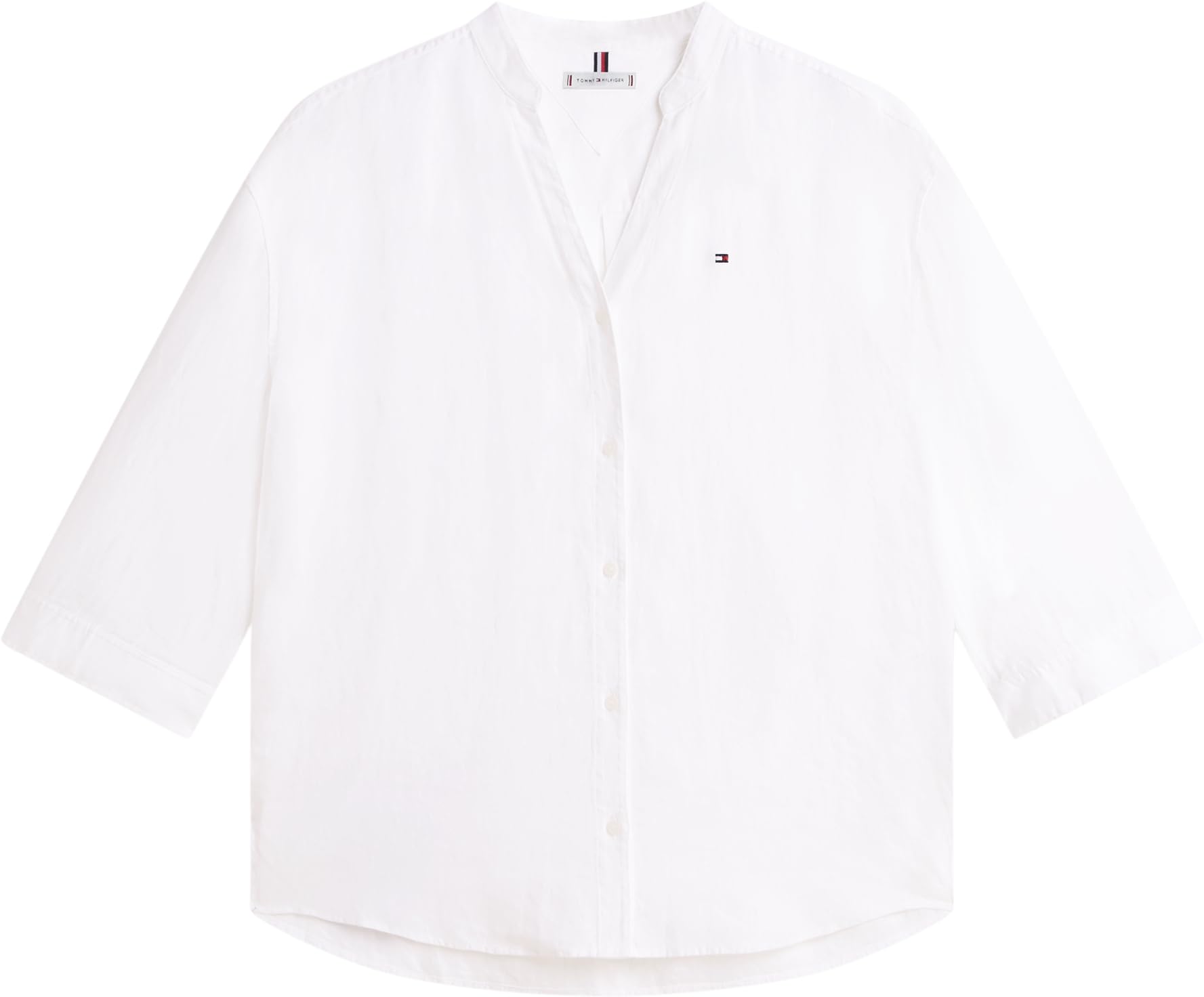 Tommy Hilfiger Ess Linen Collarless Shirt Ww0ww48926 Camicia L/S Donna (Pacco da 1)