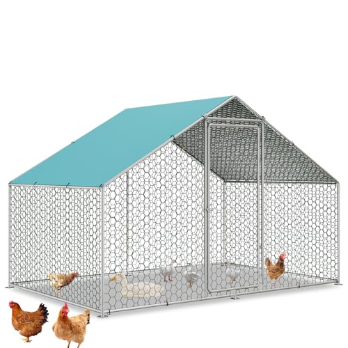 Sunny Heart Large Chicken Coop Run with Immersed Wire Mesh, Metal Chicken Coop for 4 Chickens Heavy Duty Chicken Run in for Yard with Waterproof Cover and Secure Lock- 2M(80''X 77''X118'')