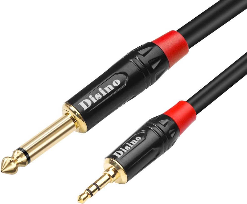 Disino 1/4 inch TS to 1/8 inch TRS Cable, 1/4" TS Mono to 1/8 inch(3.5mm) TRS Stereo Interconnect Adapter Cable,Mono to Stereo Patch Cord- 3.3 Feet /1 Meter