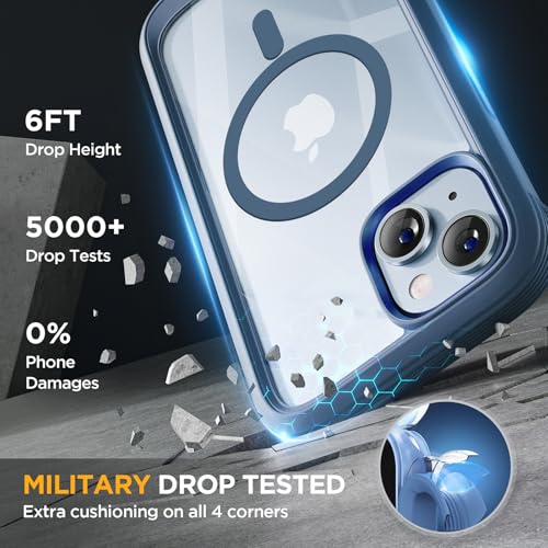 Image of Miracase Magnetic for iPhone 14 Case 6.1'', [Bubble Free] Full-Body Bumper Phone case with Built-in Full Glass Screen &Lens Protector,No Gap,Compatible with MagSafe,Drop Proof 14 Cover,Storm Blue