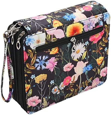 120 Slots Colored Pencil Case-Twill Oxford Pencil Holder with Zipper Closure Colored Pencil Orangizer for Watercolor Pens or Markers Large Capacity Pencil Case for Artist or Student (Black Flower)