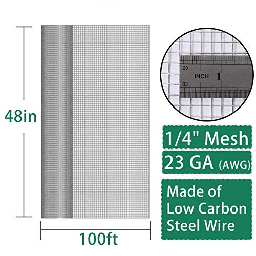 Seboss 1/4 inch Hardware Cloth 48 inch x 100 ft 23 Gauge - Hot Dip Galvanized After Welding - Galvanized Wire Mesh Roll Chicken Wire Fence Roll Gopher Wire Cloth - Thumbnail 2
