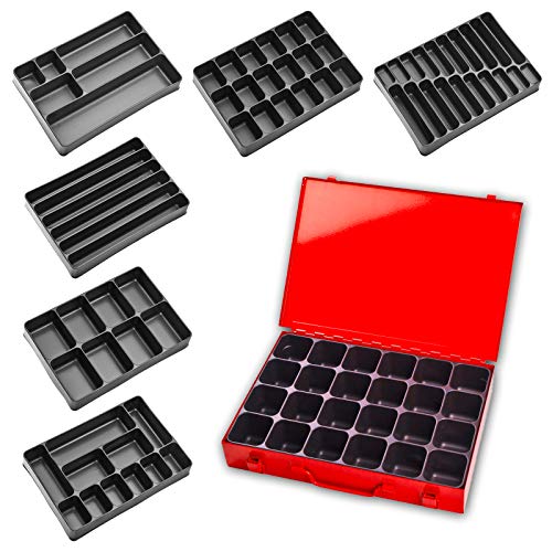 ADB Sortimentskasten Sortierkasten Sortimentskoffer Kleinteilemagazin rot mit ABS Einteiler 6-24 fach, Einlage:Einlage 24-fach (88623)