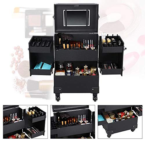 Topeakmart Professional Makeup Train Case Large Cosmetic Organiser Storage With Lock Mirror Detachable Wheels #TOP6