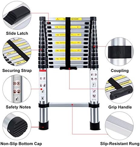 Jason Telescopic Ladder 13.5FT | 4.1M Max Load 330lbs Multi-Purpose Aluminum Telescopic Ladders Extendable Ladder with EN131 and CE Standard(13.5FT/4.1M))