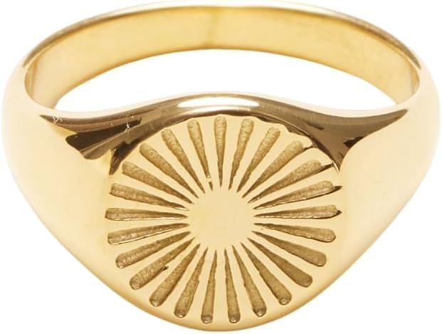Shapes Studio 18K Gold Plated Sun Signet Ring, Gold Rings for Women, Gold Band Minimalist Style