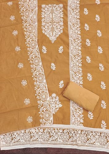 Image of Women's Heavy Cotton Embroidery Panel Work Unstitched Salwar Suit Dress Material With Cotton Work Dupatta