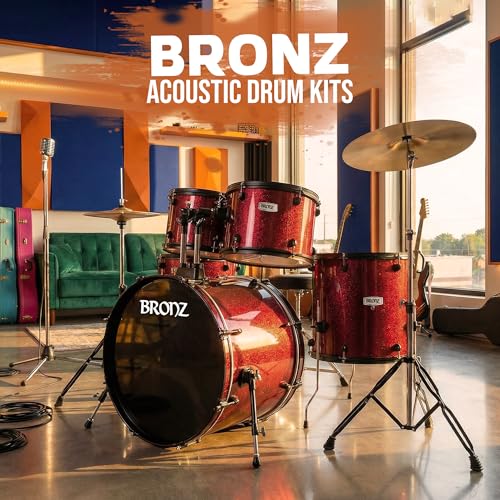 Image of ARCTIC CRONOS 5 Piece Complete Acoustic Drum Kit /Drumset with drumsticks, Cymbals and throne - Nickel Hardware. Best Sounding shells, most durable build, Professional level Configuration. (Red)
