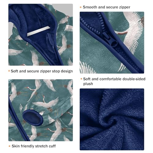 White Flying Cranes Girls Fleece Jacket Girls Fall Jacket Girls Zip Up Hoodie Girls Sherpa Jacket 2-10T3