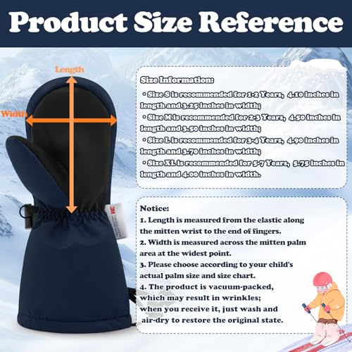 Image of Sarfel Toddler Mittens - Waterproof Snow and Ski Gloves for Kids, Baby Winter Mittens With Thinsulate, Navy, 1-2 Years