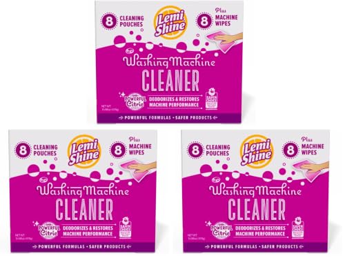 Image of Lemi Shine Washing Machine Cleaner - Hard Water Citric Acid Cleaning Powder - Includes Machine Cleaning Wipes - 16.88 oz (24 Pack)