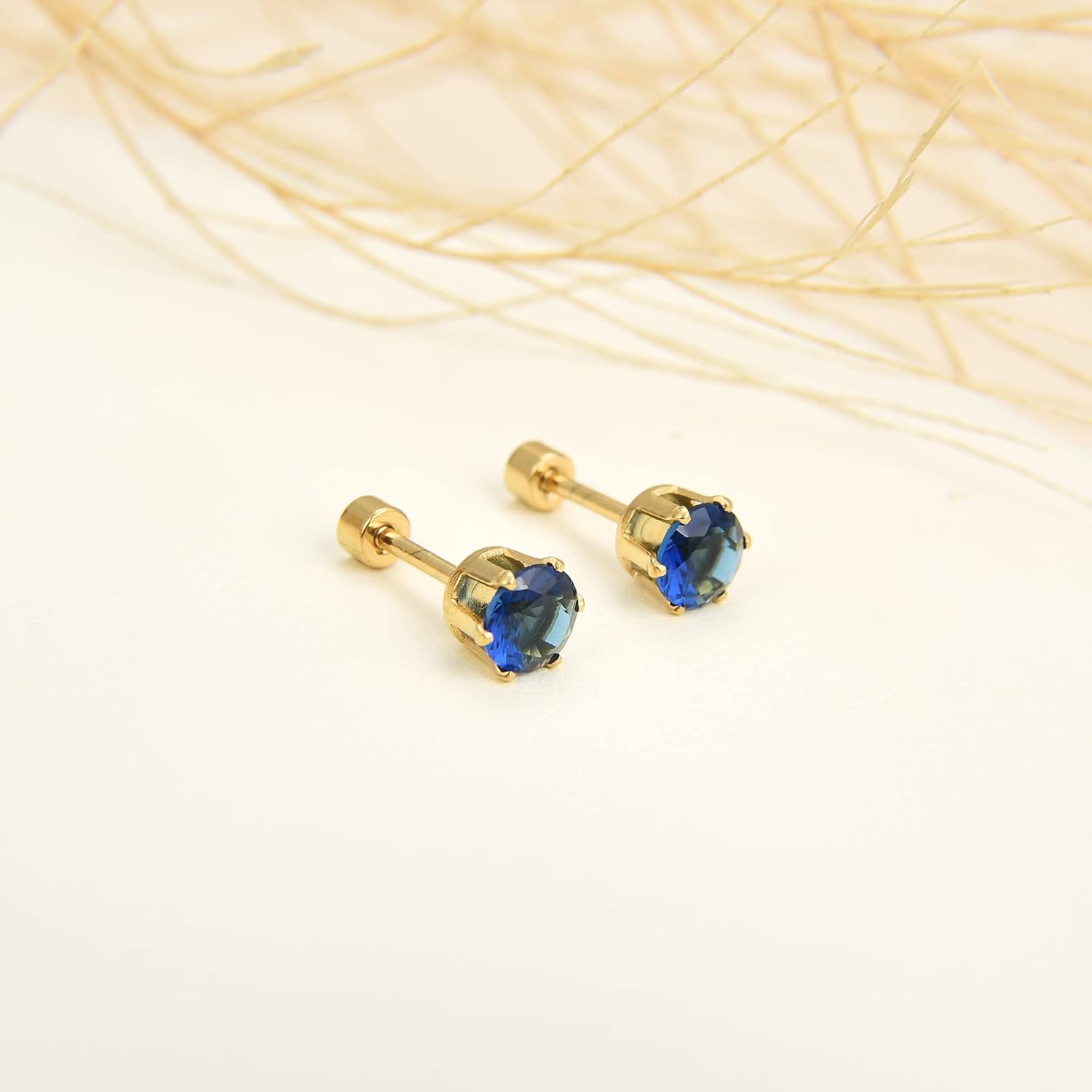 12 Pairs 18K Gold Plated Surgical Stainless Steel Stud Earrings, Flat Back Screw Back Cubic Zirconia Stud Earrings for Women, Silver CZ Brithstone Stud Earrings Set - Image 3