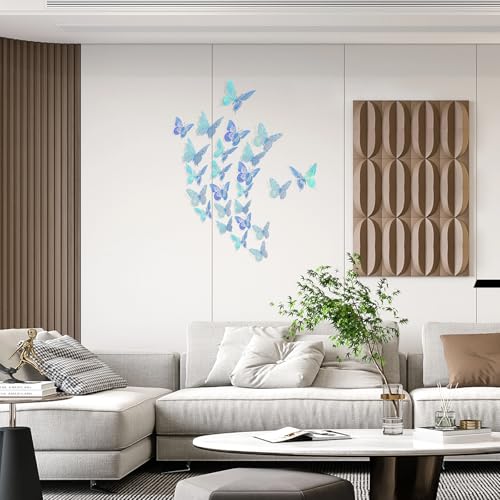 Image of SAOROPEB 3D Butterfly Wall Decor 48 Pcs Laser Blue Butterfly Decorations | 4 Styles 3 Sizes, Butterfly Birthday Decorations Butterfly Party Decorations Cake Decorations, Removable Stickers