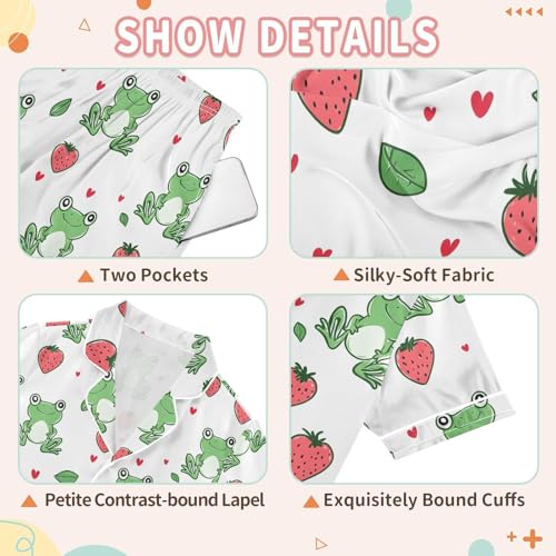 Frog Strawberry Pajamas Set Summer Button Down Sleepwear Pjs Sets Comfy Loungewear3