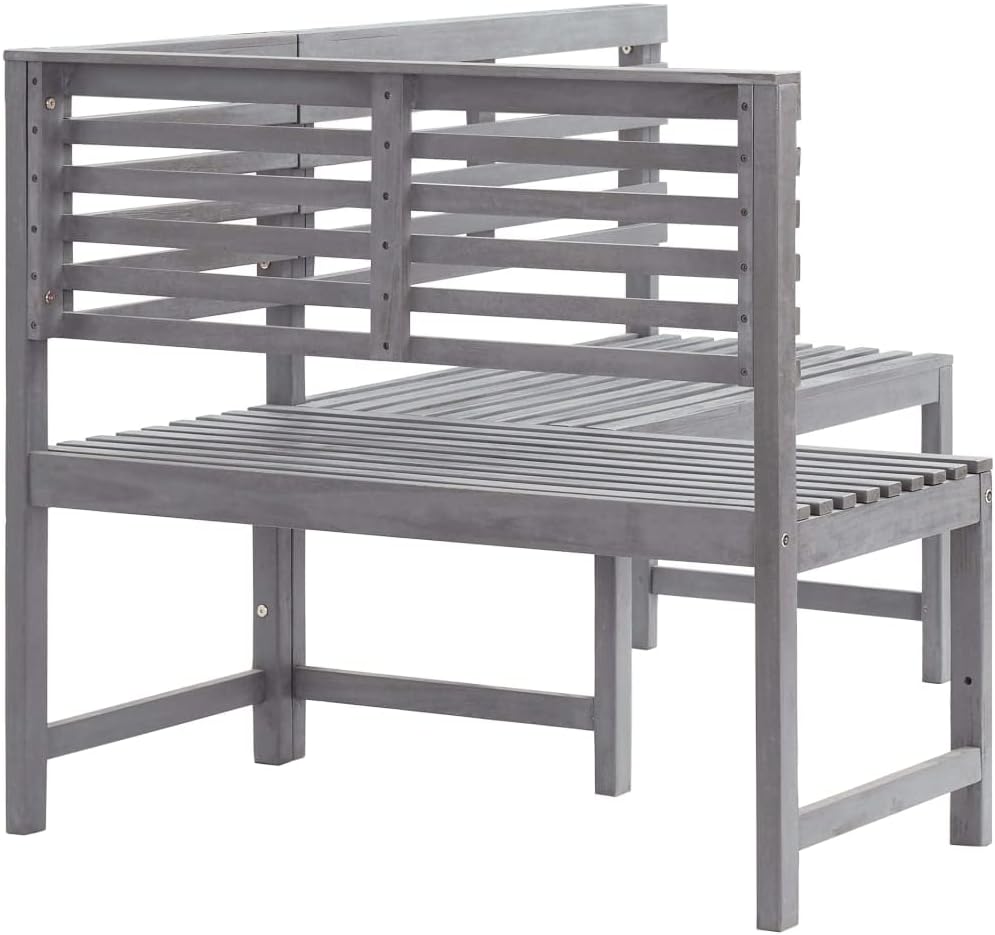 Patio Corner Bench Gray 55.1" Solid Acacia Wood