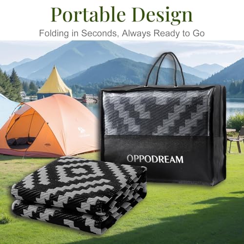 OPPODREAM Outdoor Rug 9x12 Patio Waterproof, Large Outdoor Plastic Straw Rug, Reversible Out Door Carpet for Camping, Deck, Rv, 9 x 12 Area Carpet Balcony, Porch, Backyard, Black and Grey by OPPODREAM - Image 4