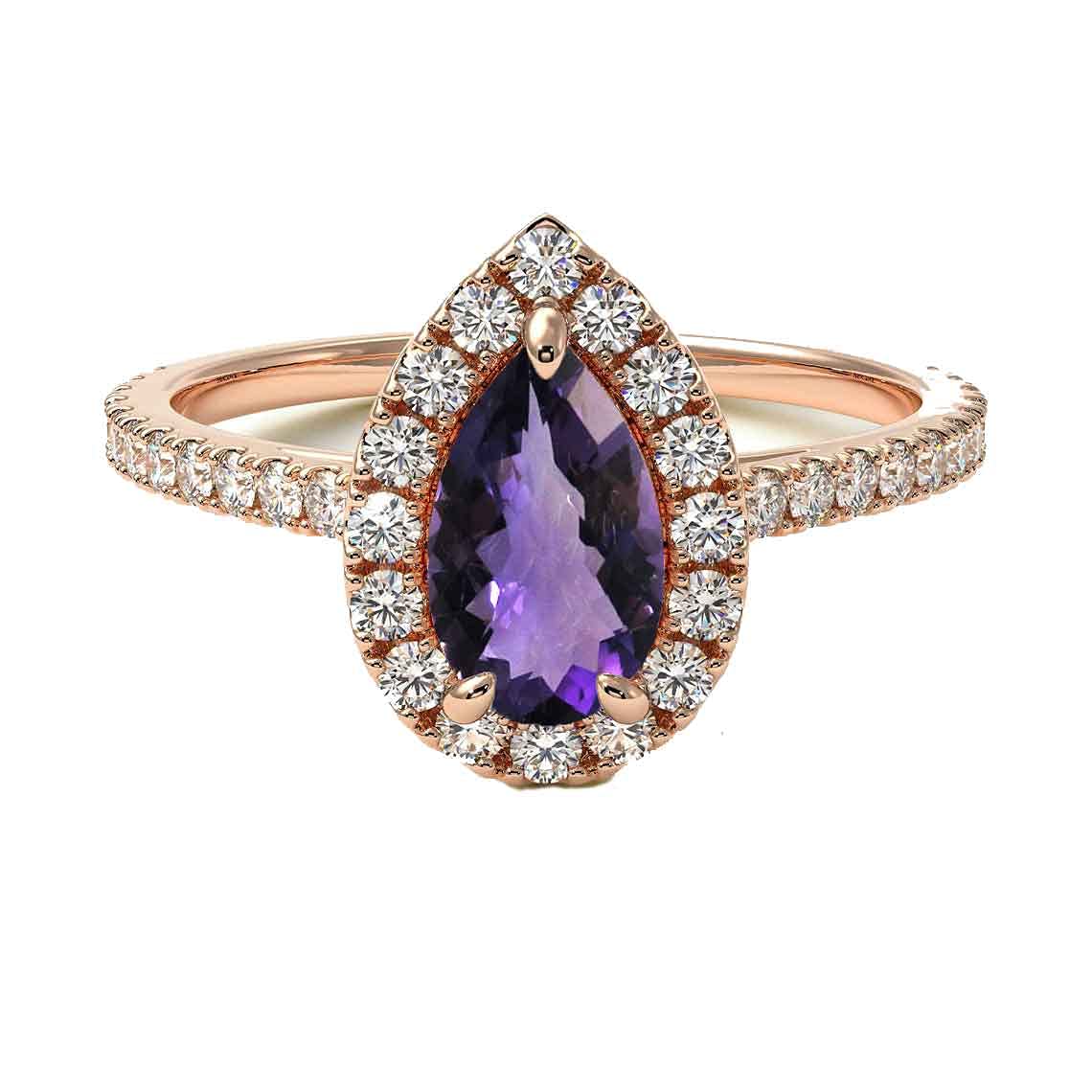 Choose Your Gemstone 18K Rose Gold Ring Pear Shape Halo Diamond Design Wedding Engagement Handmade and Fashion Jewelry for Women Girl Available in Size 4,5,6,7,8,9,10,11,12