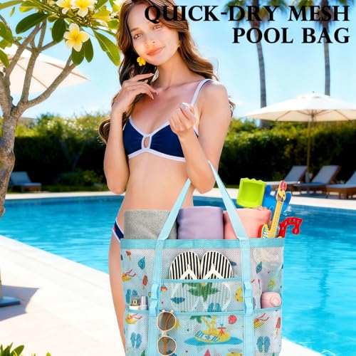 Image of Fammart Large Mesh Beach Bag for Women, Oversized Beach tote Swim Pool Bag