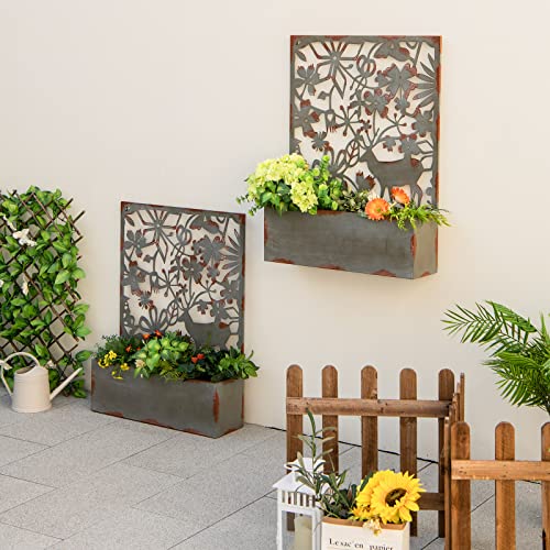Giantex Raised Garden Bed With Trellises, Freestanding Retro Planter Boxes Set Of 2, Heavy-Duty Metal Elevated Bed For Climbing Plants, Outdoor Indoor Decorative Wall Planter For Yard Porch Balcony #TOP3