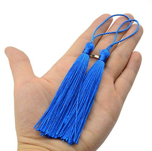 Image of 100pcs 13cm /5 Inch Silky Floss Bookmark Tassels with 2-Inch Cord Loop and Small Chinese Knot for Jewelry Making, Souvenir, Bookmarks, DIY Craft Accessory (Peacock Blue)