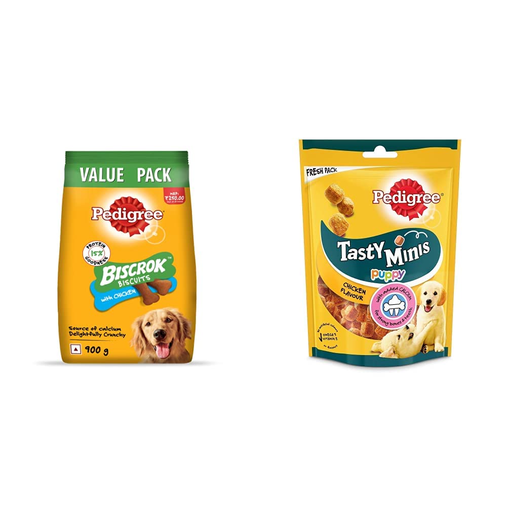 Pedigree All Life Stages Biscrok Dry Dog Biscuits (Above 4 Months), Chicken Flavor, 900g Pack & Pedigree Tasty Minis Cubes Puppy Dog Treat, Chicken Flavour - 125 g Pack (B0B8ZK41WD) Amazon Price History, Amazon Price Tracker