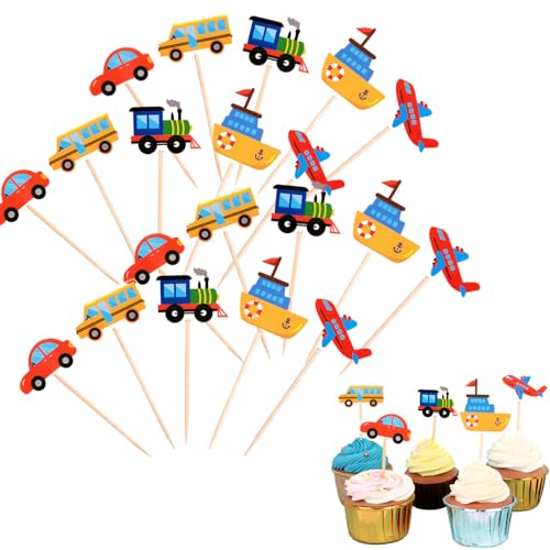 DUOLEIMI ケーキトッパー 車 ケーキピンク 50本 子供 誕生日 ケーキ飾り 乗り物 装飾 ケーキ挿入カード バースデー 男の子 乗り物 ケーキデコレーション フルーツピック 竹楊枝 お菓子 飾り付け ピック（Amazon）