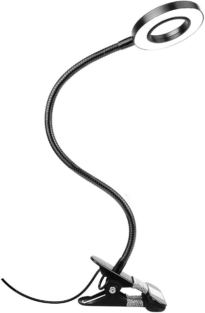 Woputne Desk Lamp Clip Light, 10 Dimmable Brightness 3 Light Modes Reading Light, Clamp Bedside Lamp for Gaming, Painting, Craft, Study, Video Conference(Black)
