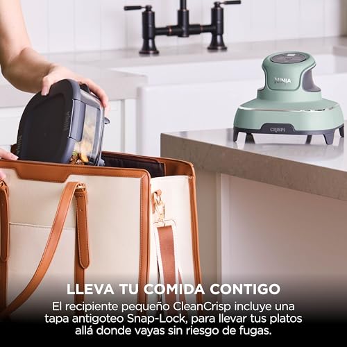 Miniatura 10 de Ninja Crispi Freidora De Aire Portátil, 3,8 L, 4 En 1, Freír Con Aire, Asar, Mantener Caliente Y Gratinar, Compacta, Incluye 2 Recipientes De Vidrio Extraíbles Y Tapas, 1700 W, Salvia, Fn101eusg