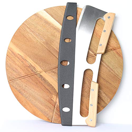 Pizza Peels, Pizza Board with Pizza Cutter, 13.4 Inch Round Wood Pizza Peel, Cheese Board, Charcuterie Board, Cutting Board,Great for Serving Tray