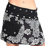 Damen Minirock aus Indien mit Tasche und 2 Mustern zum Wenden, Sommerrock kurz, Wenderock, Wickelrock Goa Gypsy Hüftschmeichler Rock - mit 18 Nieten Druckknöpfen, flexibel, Design 16