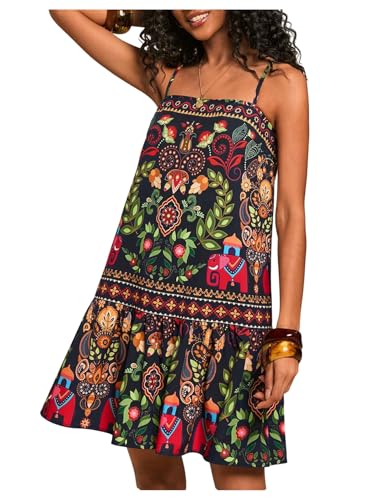 Image of Floerns Women's Sleeveless Cami Dress Floral Flounce Hem Summer Short Dresses